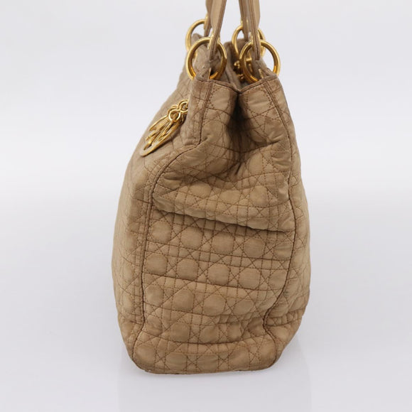 Christian Dior Lady Dior Canage Hand Bag Nylon Beige Gold Auth 205012