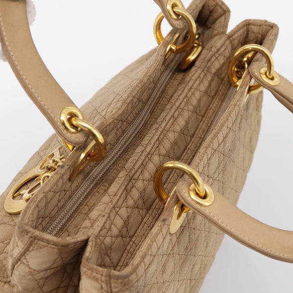 Christian Dior Lady Dior Canage Hand Bag Nylon Beige Gold Auth 205012