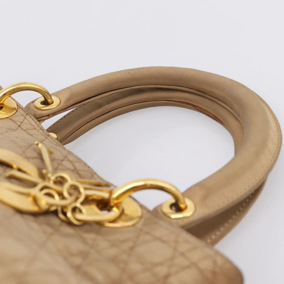 Christian Dior Lady Dior Canage Hand Bag Nylon Beige Gold Auth 205012