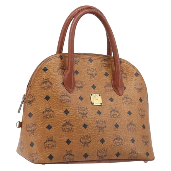 MCM Logogram Vicetos Hand Bag PVC Leather Brown Gold Auth 205013