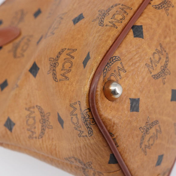 MCM Logogram Vicetos Hand Bag PVC Leather Brown Gold Auth 205013