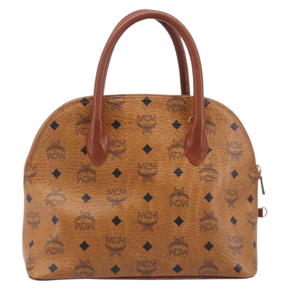 MCM Logogram Vicetos Hand Bag PVC Leather Brown Gold Auth 205013
