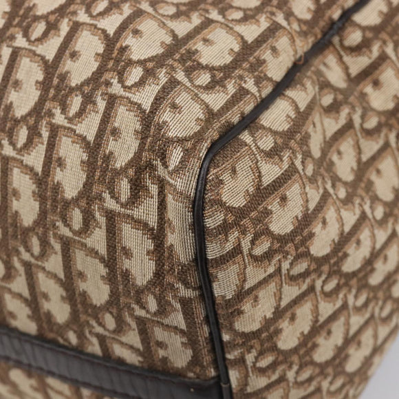 Christian Dior Trotter Canvas Boston Bag Beige Gold Auth 205015