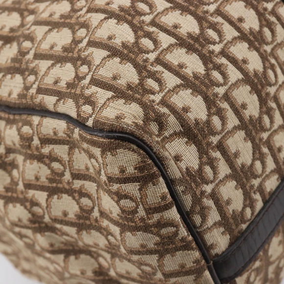 Christian Dior Trotter Canvas Boston Bag Beige Gold Auth 205015