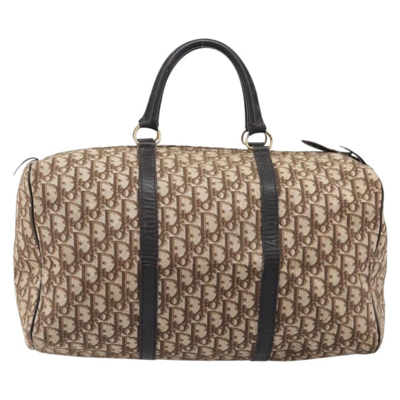 Christian Dior Trotter Canvas Boston Bag Beige Gold Auth 205015