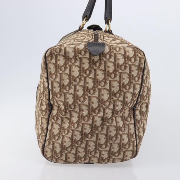 Christian Dior Trotter Canvas Boston Bag Beige Gold Auth 205015