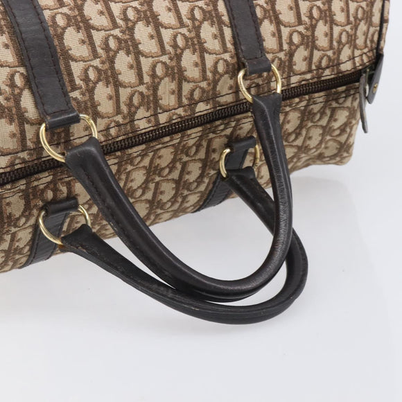 Christian Dior Trotter Canvas Boston Bag Beige Gold Auth 205015