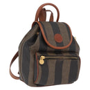 FENDI Pecan Canvas Backpack PVC Black Brown Auth 205016-1