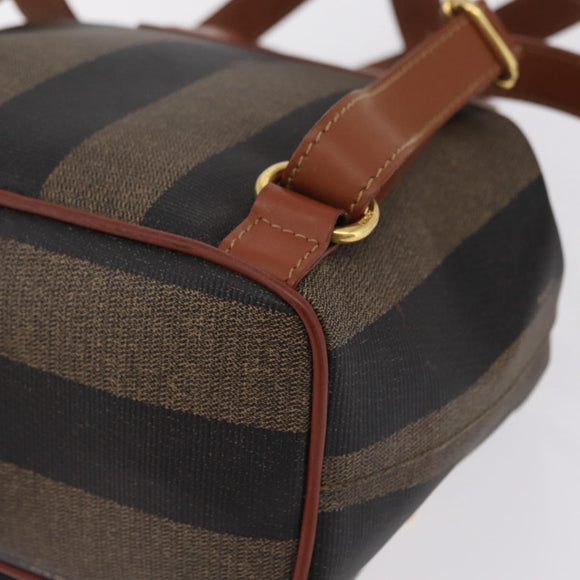 FENDI Pecan Canvas Backpack PVC Black Brown Auth 205016