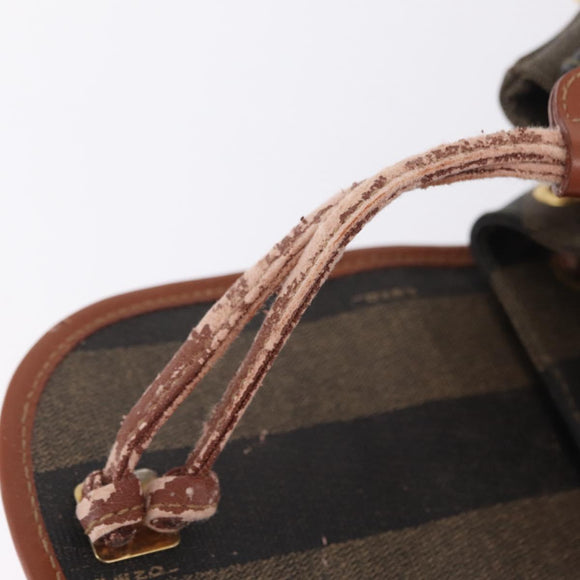 FENDI Pecan Canvas Backpack PVC Black Brown Auth 205016