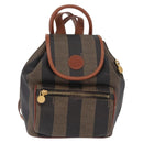 FENDI Pecan Canvas Backpack PVC Black Brown Auth 205016-2