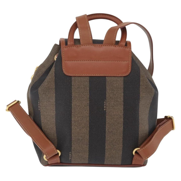 FENDI Pecan Canvas Backpack PVC Black Brown Auth 205016