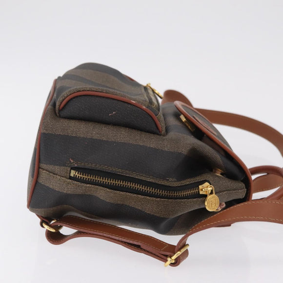 FENDI Pecan Canvas Backpack PVC Black Brown Auth 205016