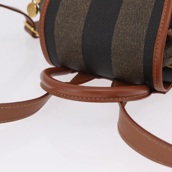 FENDI Pecan Canvas Backpack PVC Black Brown Auth 205016