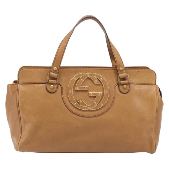 GUCCI Interlocking Hand Bag Leather Brown Gold 121551 Auth 205024