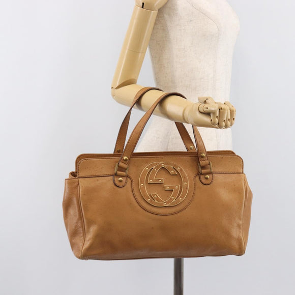 GUCCI Interlocking Hand Bag Leather Brown Gold 121551 Auth 205024