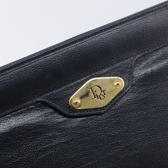Christian Dior Honeycomb Canvas Clutch Bag PVC Leather Navy Gold Auth 205025A