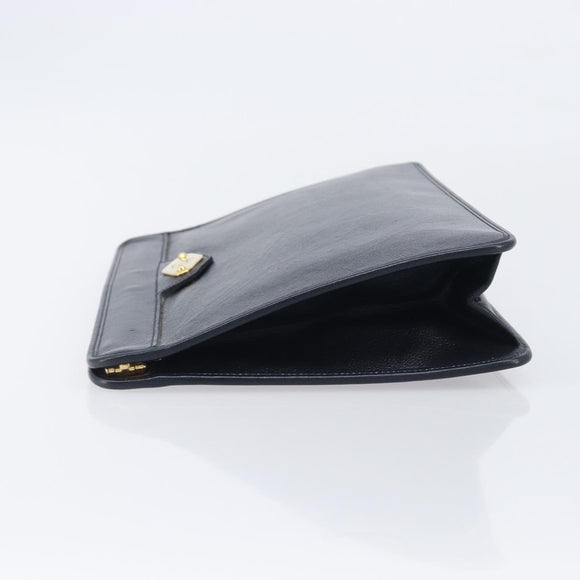 Christian Dior Honeycomb Canvas Clutch Bag PVC Leather Navy Gold Auth 205025A