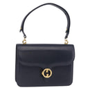 GUCCI Shoulder Bag Leather Navy Gold Auth 205027-1