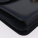 GUCCI Shoulder Bag Leather Navy Gold Auth 205027-11