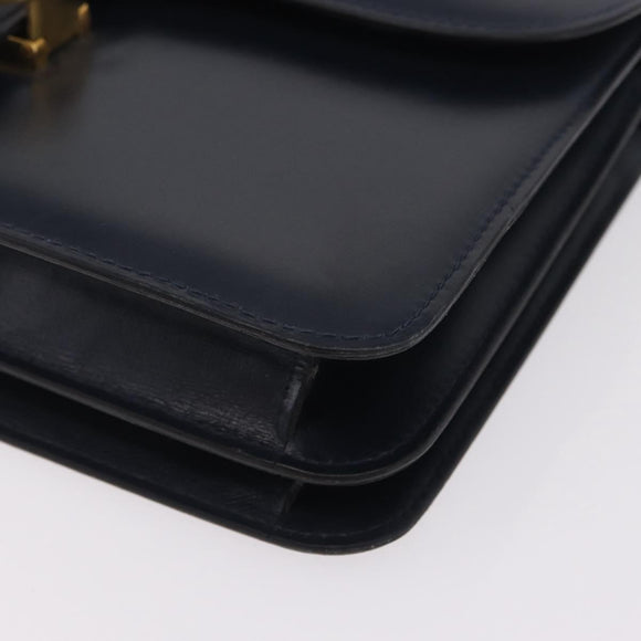 GUCCI Shoulder Bag Leather Navy Gold Auth 205027
