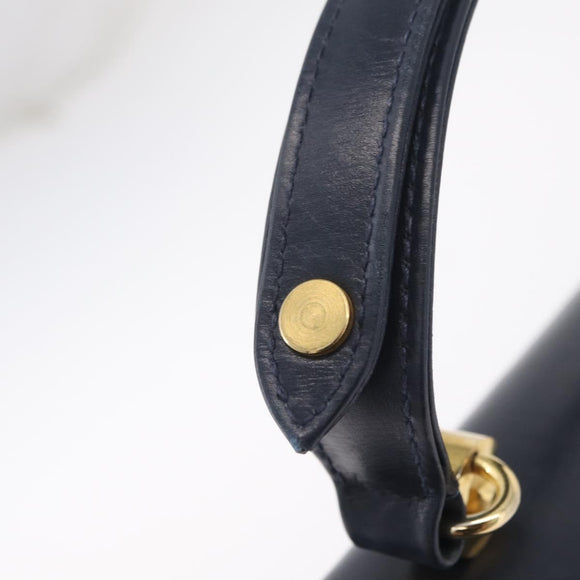 GUCCI Shoulder Bag Leather Navy Gold Auth 205027