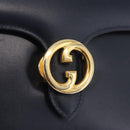 GUCCI Shoulder Bag Leather Navy Gold Auth 205027-16
