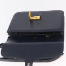 GUCCI Shoulder Bag Leather Navy Gold Auth 205027-17