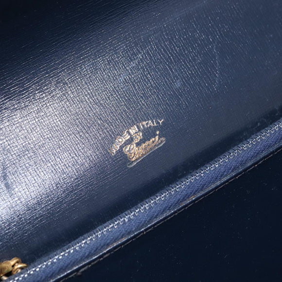 GUCCI Shoulder Bag Leather Navy Gold Auth 205027