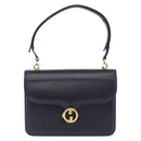 GUCCI Shoulder Bag Leather Navy Gold Auth 205027-2