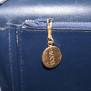 GUCCI Shoulder Bag Leather Navy Gold Auth 205027-25