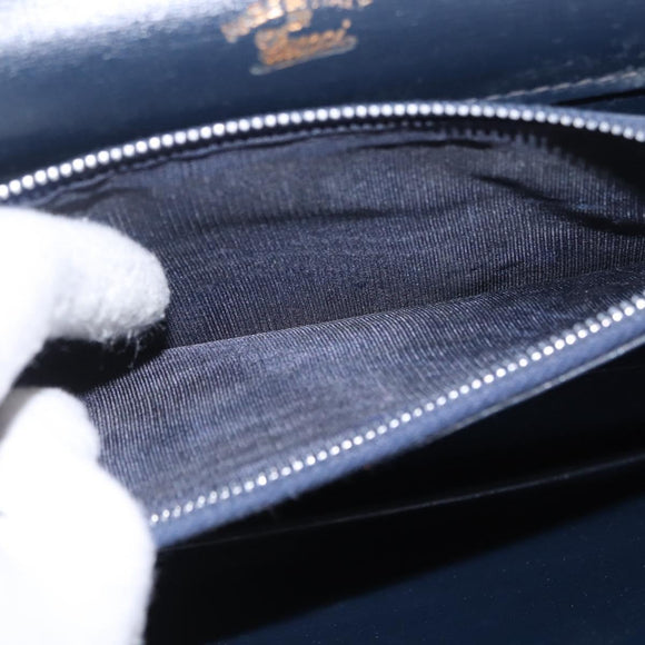 GUCCI Shoulder Bag Leather Navy Gold Auth 205027