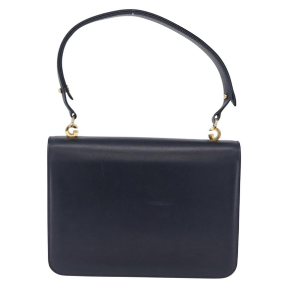 GUCCI Shoulder Bag Leather Navy Gold Auth 205027