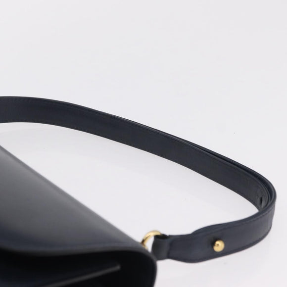 GUCCI Shoulder Bag Leather Navy Gold Auth 205027
