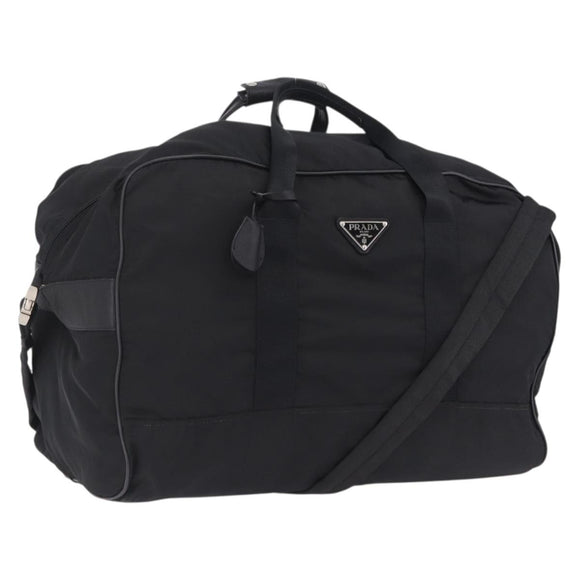 PRADA Boston Bag Nylon 2way Black Silver Auth 205032