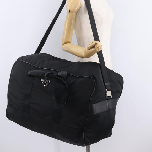 PRADA Boston Bag Nylon 2way Black Silver Auth 205032