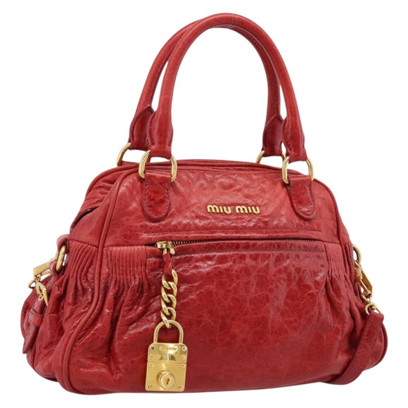 Miu Miu Hand Bag Leather 2way Red Gold Auth 205034V