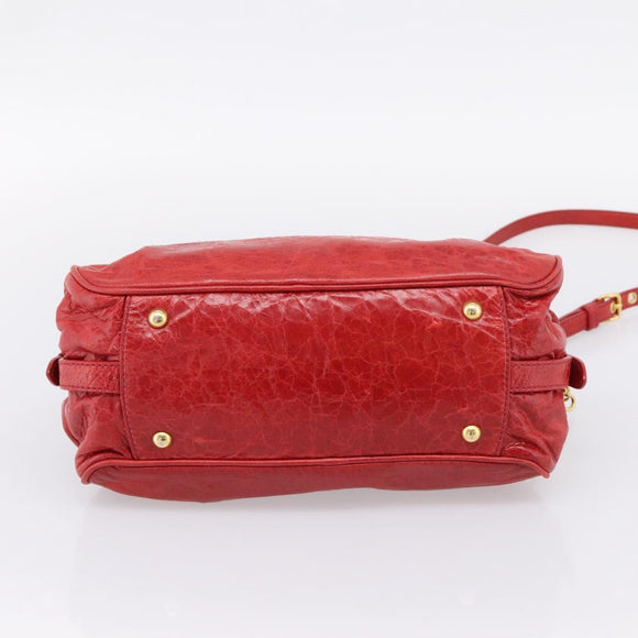 Miu Miu Hand Bag Leather 2way Red Gold Auth 205034V