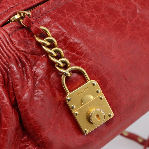 Miu Miu Hand Bag Leather 2way Red Gold Auth 205034V