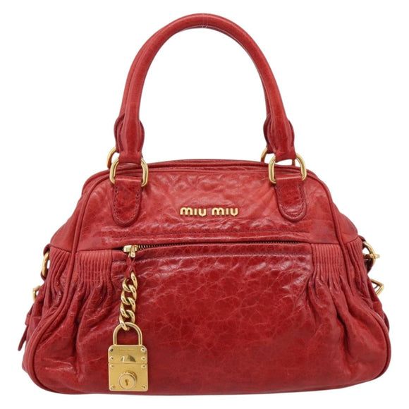 Miu Miu Hand Bag Leather 2way Red Gold Auth 205034V