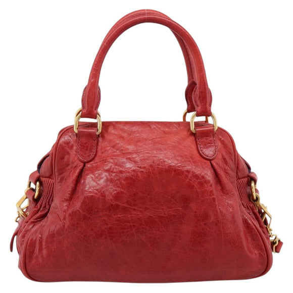 Miu Miu Hand Bag Leather 2way Red Gold Auth 205034V