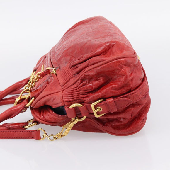 Miu Miu Hand Bag Leather 2way Red Gold Auth 205034V