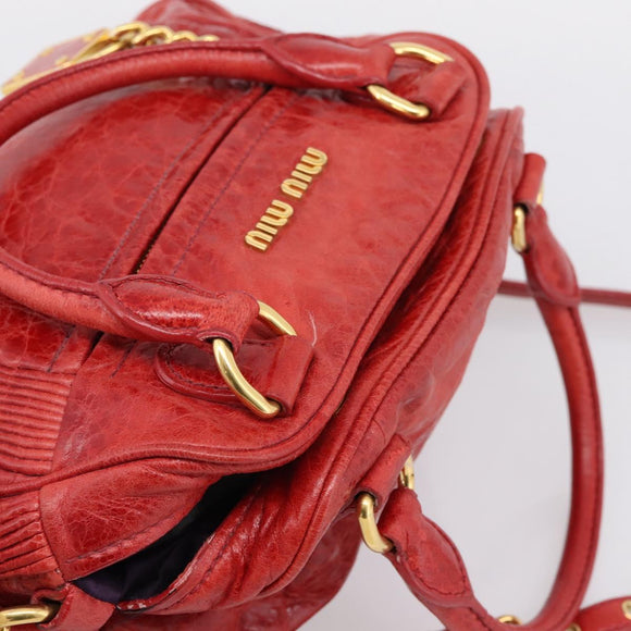 Miu Miu Hand Bag Leather 2way Red Gold Auth 205034V