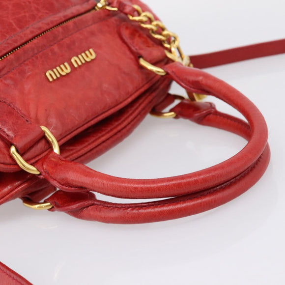 Miu Miu Hand Bag Leather 2way Red Gold Auth 205034V