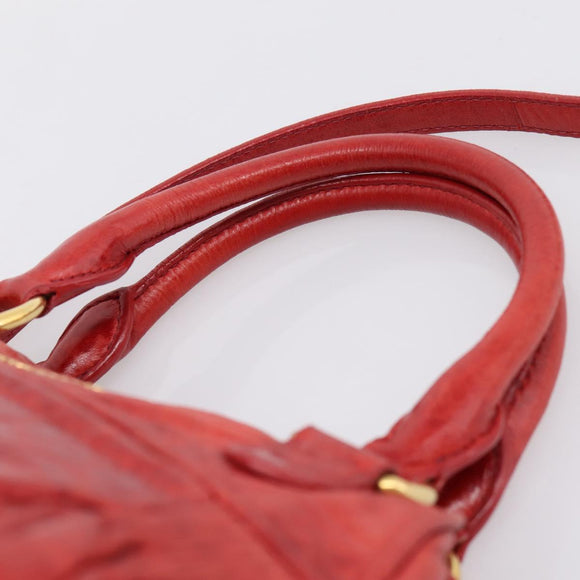Miu Miu Hand Bag Leather 2way Red Gold Auth 205034V