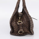 Bottega Veneta INTRECCIATO Hand Bag Leather Brown Gold 113087 Auth 205035V-3