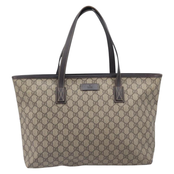 GUCCI GG Supreme Tote Bag PVC Beige Silver 211137 Auth 205038
