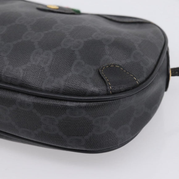 GUCCI GG Supreme Web Sherry Line Bag PVC Black Gold 156 02 066 Auth 205045