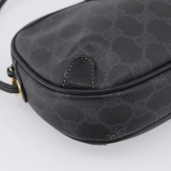GUCCI GG Supreme Web Sherry Line Bag PVC Black Gold 156 02 066 Auth 205045