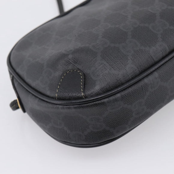 GUCCI GG Supreme Web Sherry Line Bag PVC Black Gold 156 02 066 Auth 205045